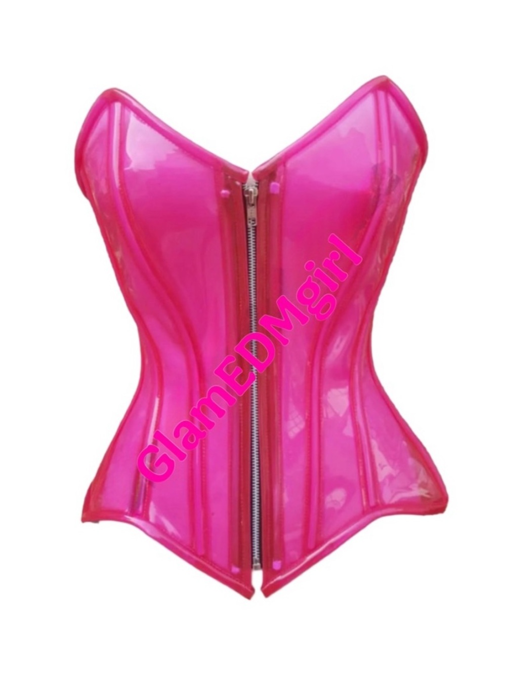 Hot Pink PVC Corset Top with Front Zipper